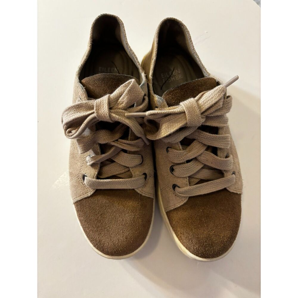 Eileen Fisher Clifton Suede Sneakers Mushroom & Tan 6.5 Minimalist Coastal